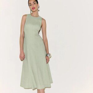Reformation Davin Linen Dress Green - Size 10